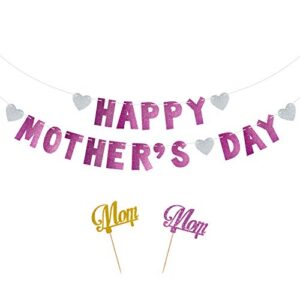 fepito 3pcs happy mother’s day banner garland glitter mother’s day decorations best mom ever decorations best from daughter and son