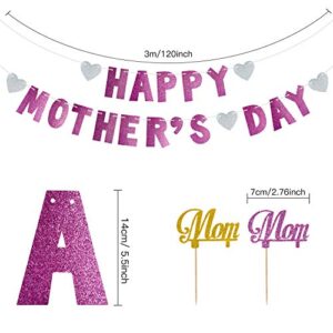 FEPITO 3Pcs Happy Mother's Day Banner Garland Glitter Mother’s Day Decorations Best Mom Ever Decorations Best from Daughter and Son