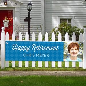 personalized 5 ft. retirement banner party decorations with photo – true blue