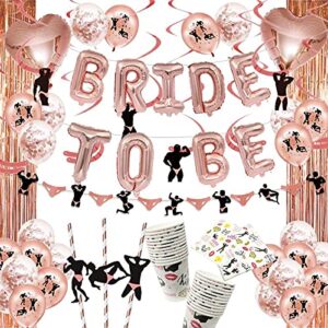 bachelorette party decorations| rose gold bridal shower supplies i bride to be foil balloons straws cups napkins banner swirls dancing men confetti balloons i funny final fiesta bride to be favors