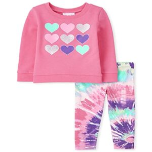 the children’s place baby toddler girl long sleeve fleece sweatshirt and tie dye knit leggings 2-piece set, in the pink, 5t
