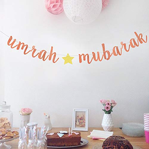 Glittery Umrah Mubarak Banner, Eid Mubarak Banner, Eid Party Decorations 2023, Muslim Ramadan Hanging Sign Home Office