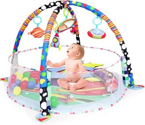 siairo jumbo baby activity gym folding baby play gym play mat with ball pit & hanging mobiles, surrounding mesh for newborn, infant, babies, toddlers