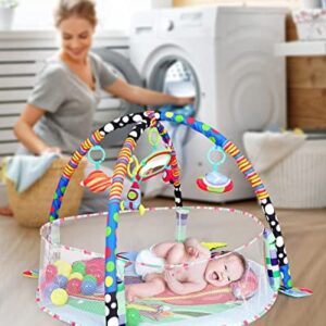 Siairo Jumbo Baby Activity Gym Folding Baby Play Gym Play Mat with Ball Pit & Hanging Mobiles, Surrounding Mesh for Newborn, Infant, Babies, Toddlers