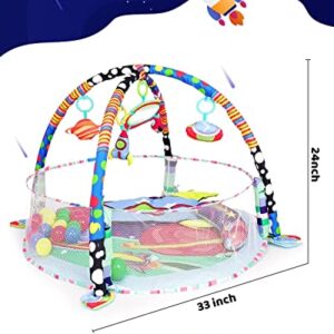 Siairo Jumbo Baby Activity Gym Folding Baby Play Gym Play Mat with Ball Pit & Hanging Mobiles, Surrounding Mesh for Newborn, Infant, Babies, Toddlers