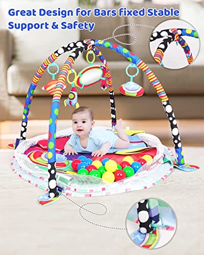 Siairo Jumbo Baby Activity Gym Folding Baby Play Gym Play Mat with Ball Pit & Hanging Mobiles, Surrounding Mesh for Newborn, Infant, Babies, Toddlers