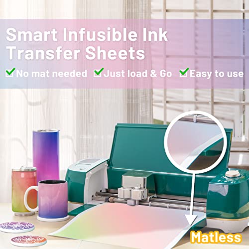 KASYU Smart Matless Infusible Ink Transfer Sheets -12 Sheets 12" x 11.8" Gradient Color Sublimation Transfer Paper for Cricut Mug Press, Silhouette Cameo or Heat Press Machine Transfer Sheets