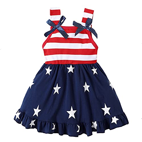 LYSMuch Toddler Kids Baby Girls 4th of July Outfit American Flag Dress Stars Striped Straps Princess Beach Sundress (18-24 Months, Red White Blue)