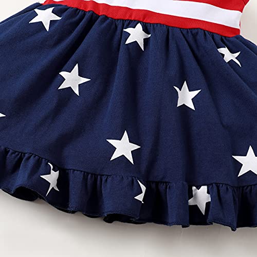 LYSMuch Toddler Kids Baby Girls 4th of July Outfit American Flag Dress Stars Striped Straps Princess Beach Sundress (18-24 Months, Red White Blue)