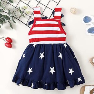 LYSMuch Toddler Kids Baby Girls 4th of July Outfit American Flag Dress Stars Striped Straps Princess Beach Sundress (18-24 Months, Red White Blue)