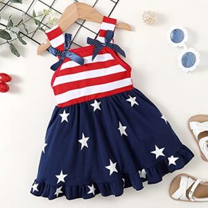 LYSMuch Toddler Kids Baby Girls 4th of July Outfit American Flag Dress Stars Striped Straps Princess Beach Sundress (18-24 Months, Red White Blue)