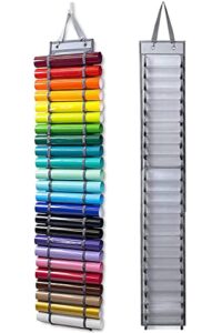 midogat vinyl roll organizer, 24 compartments vinyl roll holder, large capacity craft organizer, vinyl roll keeper – hanging closet, wall or over the door organizer for any room (grey)