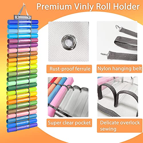 MIDOGAT Vinyl Roll Organizer, 24 Compartments Vinyl Roll Holder, Large Capacity Craft Organizer, Vinyl Roll Keeper - Hanging Closet, Wall or Over The Door Organizer for Any Room (Grey)