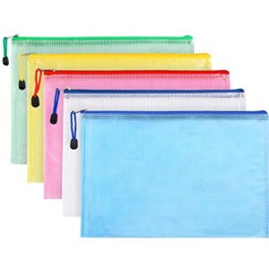 12pcs Zip Up Gridding A4 Size PVC Waterproof Office File Document Bags Pouch Holder Paper Pen Pencil Case Stationery Storage Bags Organizer Color Random