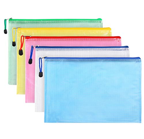 12pcs Zip Up Gridding A4 Size PVC Waterproof Office File Document Bags Pouch Holder Paper Pen Pencil Case Stationery Storage Bags Organizer Color Random