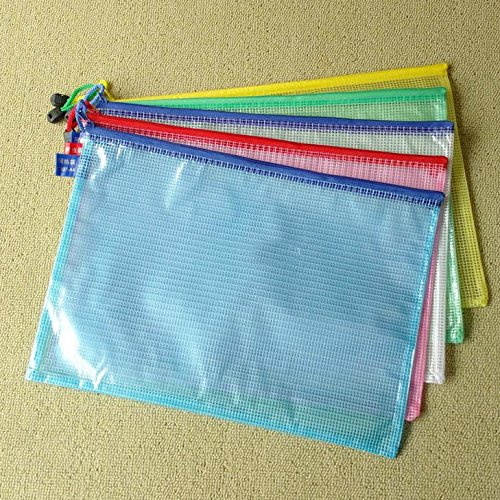 12pcs Zip Up Gridding A4 Size PVC Waterproof Office File Document Bags Pouch Holder Paper Pen Pencil Case Stationery Storage Bags Organizer Color Random