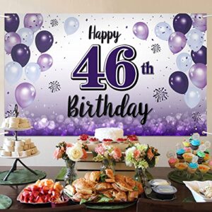 LASKYER Happy 46th Birthday Purple Large Banner - Cheers to 46 Years Old Birthday Home Wall Photoprop Backdrop,46th Birthday Party Decorations.