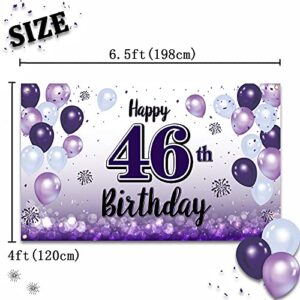 LASKYER Happy 46th Birthday Purple Large Banner - Cheers to 46 Years Old Birthday Home Wall Photoprop Backdrop,46th Birthday Party Decorations.