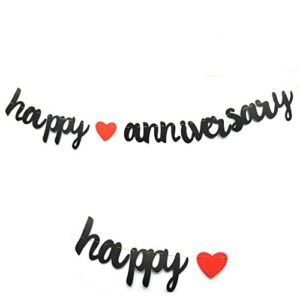 happy anniversary banner prestrung red & black paper sign for first wedding anniversary party decoration photo props/anniversary ceremony banner