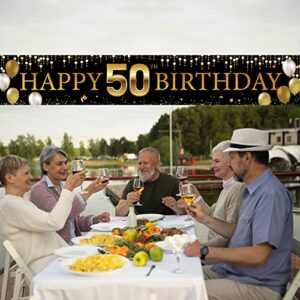 50th Birthday Decorations Yard Banner, Black Gold Happy 50th Birthday Decorations for Men Women, 50 Years Old Birthday Party Backdrop, 60 Birthday Sign for Outdoor Indoor, Fabric Vicycaty