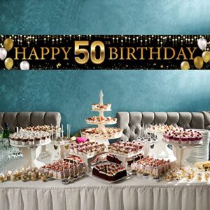 50th Birthday Decorations Yard Banner, Black Gold Happy 50th Birthday Decorations for Men Women, 50 Years Old Birthday Party Backdrop, 60 Birthday Sign for Outdoor Indoor, Fabric Vicycaty