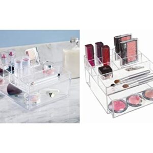 InterDesign Drawers Caja con compartimentos | Caja de maquillaje con 1 cajón y 11 compartimentos | Organizador de maquillaje o artículos de oficina | Plástico transparente