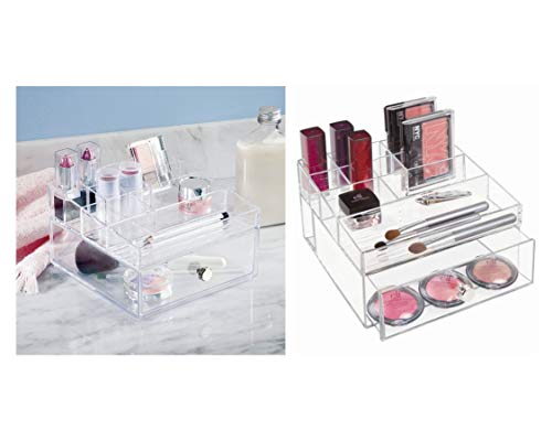 InterDesign Drawers Caja con compartimentos | Caja de maquillaje con 1 cajón y 11 compartimentos | Organizador de maquillaje o artículos de oficina | Plástico transparente