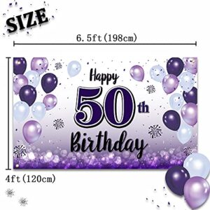 LASKYER Happy 50th Birthday Purple Large Banner - Cheers to Fifty Years Old Birthday Home Wall Photoprop Backdrop,50th Birthday Party Decorations.