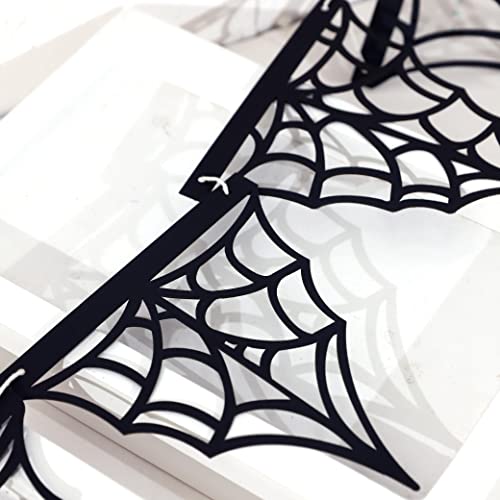 Black Spider web banner - Halloween Decor, Farmhouse Halloween, Spooky, Fall Decor, Spider Web Sign, Spider Web Banner, Halloween Mantel Decor (Spider web wood banner)