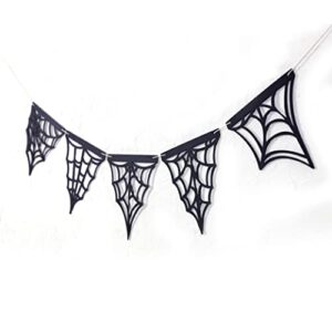 Black Spider web banner - Halloween Decor, Farmhouse Halloween, Spooky, Fall Decor, Spider Web Sign, Spider Web Banner, Halloween Mantel Decor (Spider web wood banner)