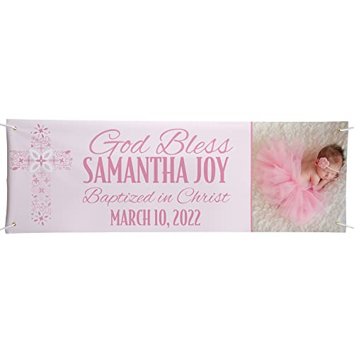 Let's Make Memories Personalized Baptism Celebration Photo Banner - Christening - Pink - 6ft