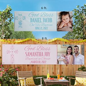 Let's Make Memories Personalized Baptism Celebration Photo Banner - Christening - Pink - 6ft