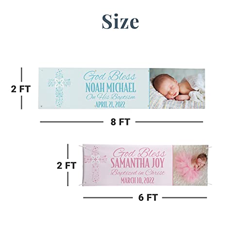 Let's Make Memories Personalized Baptism Celebration Photo Banner - Christening - Pink - 6ft