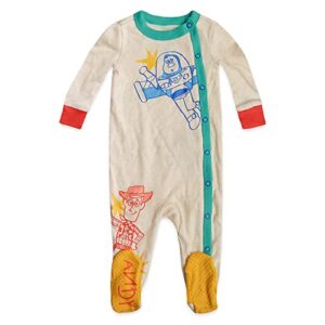 disney pixar woody and buzz lightyear stretchie sleeper for baby boy – toy story, size 0-3 months
