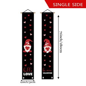 Valentines Day Banners-Valentines Day Door Banner 2 Pcs Hello Love Be Mine Valentine Gnome Heart Door Porch Signs Anniversary Wedding Party Indoor Outside Decor 71 x 12 Inch