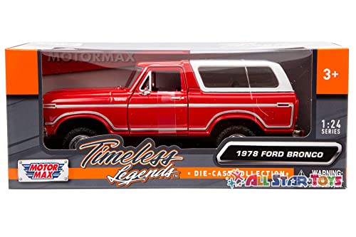 1978 Ford Bronco 1:24 Diecast Model Car SUV SUT Truck Motormax 79373 (Red)