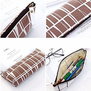 JINGYOU Pencil Bag, Solid Color Stationery Bag, Striped Grid Pen Pouch, Canvas Pencil Case, Kawaii Pencil Case for Students Office(Grey)