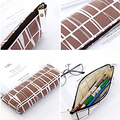 JINGYOU Pencil Bag, Solid Color Stationery Bag, Striped Grid Pen Pouch, Canvas Pencil Case, Kawaii Pencil Case for Students Office(Grey)