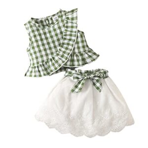 lamgool toddler baby girls ruffle sleeveless shirt top + bowknot skirt set summer clothes 2 piece 3t