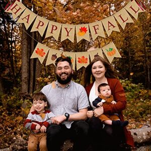 JOZON Happy Fall Burlap Banner Happy Fall Bunting Banner Garland with Pumpkins Maple Leaves Acorn Sign for Autumn Party Decorations Thanksgiving Fall Harvest Decor for Mantle Fireplace Wall