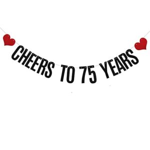 xiaoluoly black cheers to 75 years glitter banner,pre-strung,75th birthday / wedding anniversary party decorations bunting sign backdrops,cheers to 75 years