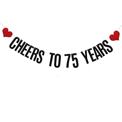 XIAOLUOLY Black Cheers to 75 Years Glitter Banner,Pre-Strung,75th Birthday / Wedding Anniversary Party Decorations Bunting Sign Backdrops,CHEERS TO 75 YEARS