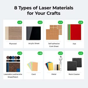 xTool Laser Material Explore Kit, 111 PCS Laser Engraving Blanks for Laser Engravers & Laser Cutters, Plywood, Acrylic, Leather, Metal, Felt, Paper for Laser Crafting, Customizing Gifts