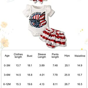 DISAUR Baby 4th Of July Girl Outfits Newborn Baby Girl Clothes Infant Independence Day Ruffle Short Sleeve Top +Stars Stripes Shorts + Cute Headband 3PCS Clothing Set