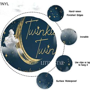 Aumeko Twinkle Little Star Baby Shower Backdrop Galaxy Sky Stars Navy Blue Baby Shower Gender Reveal Background Gold Starry Over The Moon Clouds Banner Cake Table Decoration