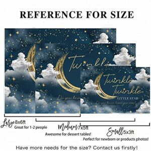 Aumeko Twinkle Little Star Baby Shower Backdrop Galaxy Sky Stars Navy Blue Baby Shower Gender Reveal Background Gold Starry Over The Moon Clouds Banner Cake Table Decoration