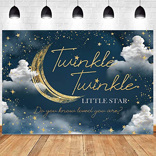 Aumeko Twinkle Little Star Baby Shower Backdrop Galaxy Sky Stars Navy Blue Baby Shower Gender Reveal Background Gold Starry Over The Moon Clouds Banner Cake Table Decoration