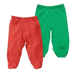 babysoy eco footie pants unisex pack of 2 (3-6 months, fern + tomato)