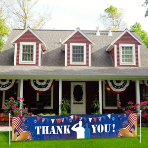 Large Thank You Memorial Day Banner, Fourth of July, Veterans Day Patriotic Yard Banner,American Patriotic Theme Memorial Day 4th of July Veterans Party Supplies Decorations (9.8 x 1.6 ft)