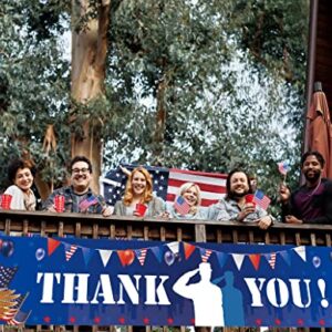 Large Thank You Memorial Day Banner, Fourth of July, Veterans Day Patriotic Yard Banner,American Patriotic Theme Memorial Day 4th of July Veterans Party Supplies Decorations (9.8 x 1.6 ft)